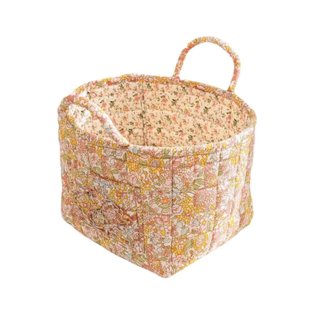 paniers rangement tissu floral multicolore vintage réutilisables armoire poignées transportables multifonctionnels
