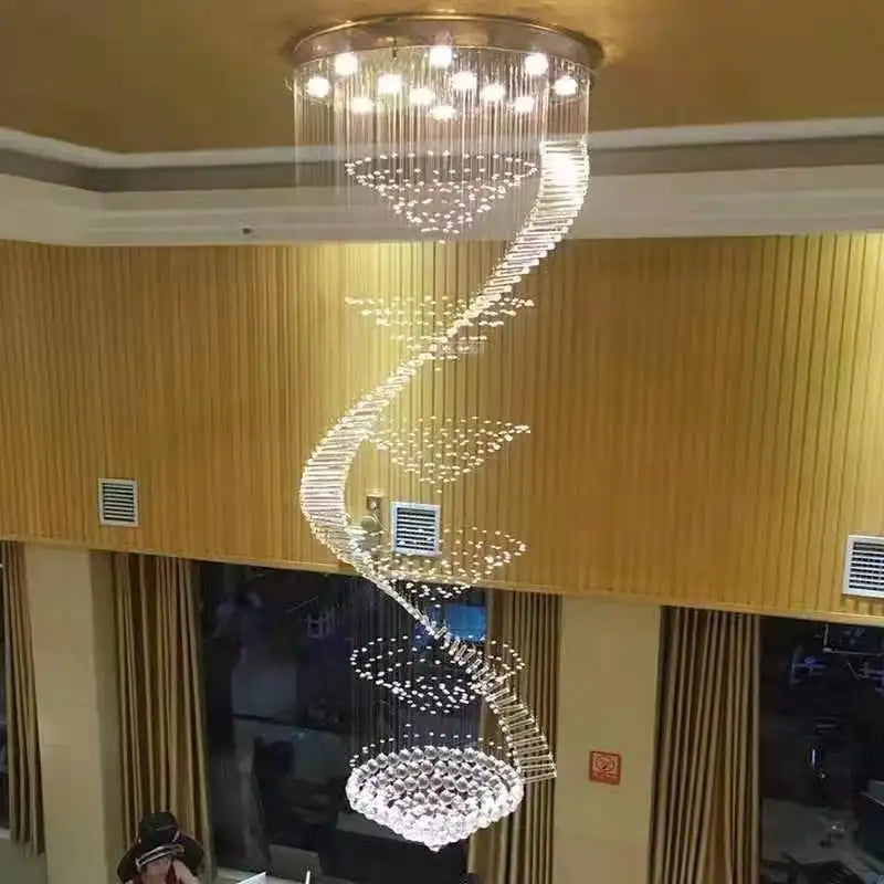lustre suspension cristal transparent moderne éclairage escalier salon hall maison luxe