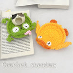 coasters crochetés motifs animaux créatifs opaques vert bleu jaune blanc dinosaure oiseau écologiques