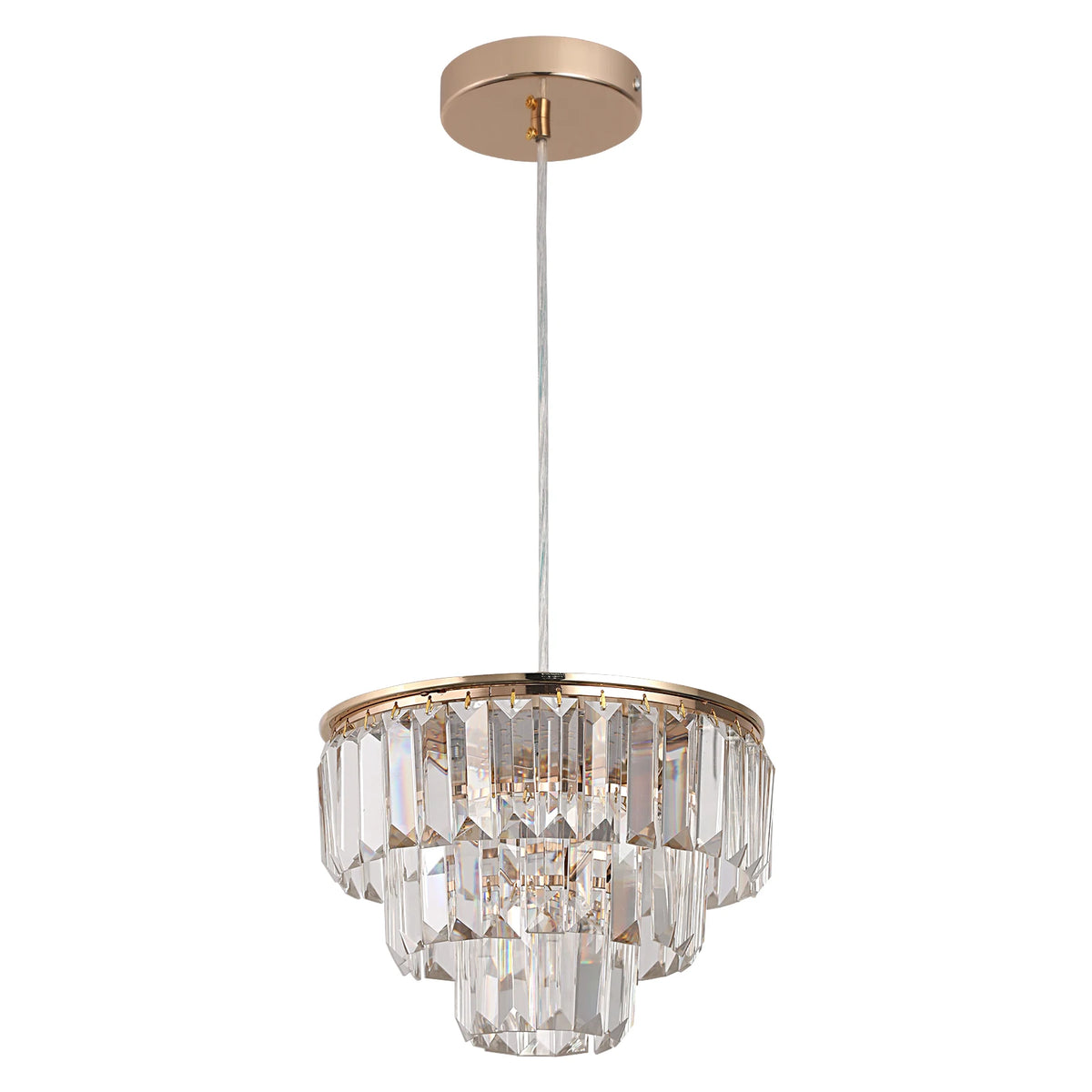 suspension lumineuse led cristal chrome art déco moderne élégante facette géométrique transparente dorée