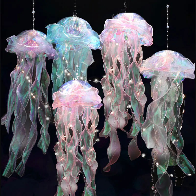 méduses lumineuses artificielles multicolores moderne décoratif semi transparentes effet irisé fil suspension chambre fille