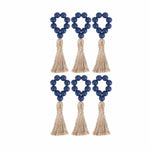 anneau serviette bois franges brocart bleu marine naturel décoratif rustic
