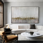 tableau abstrait gris doré contemporain texture peinte sans cadre toile horizontal