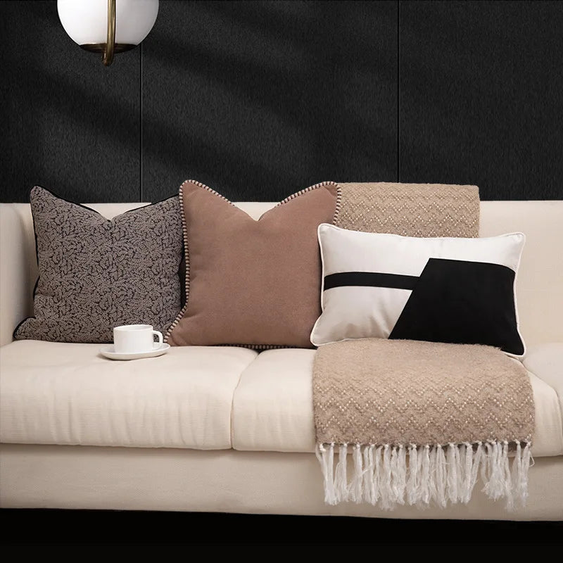 housse coussin motif géométrique tissu chenille contemporain décoration salon voiture lit chaise ornementale