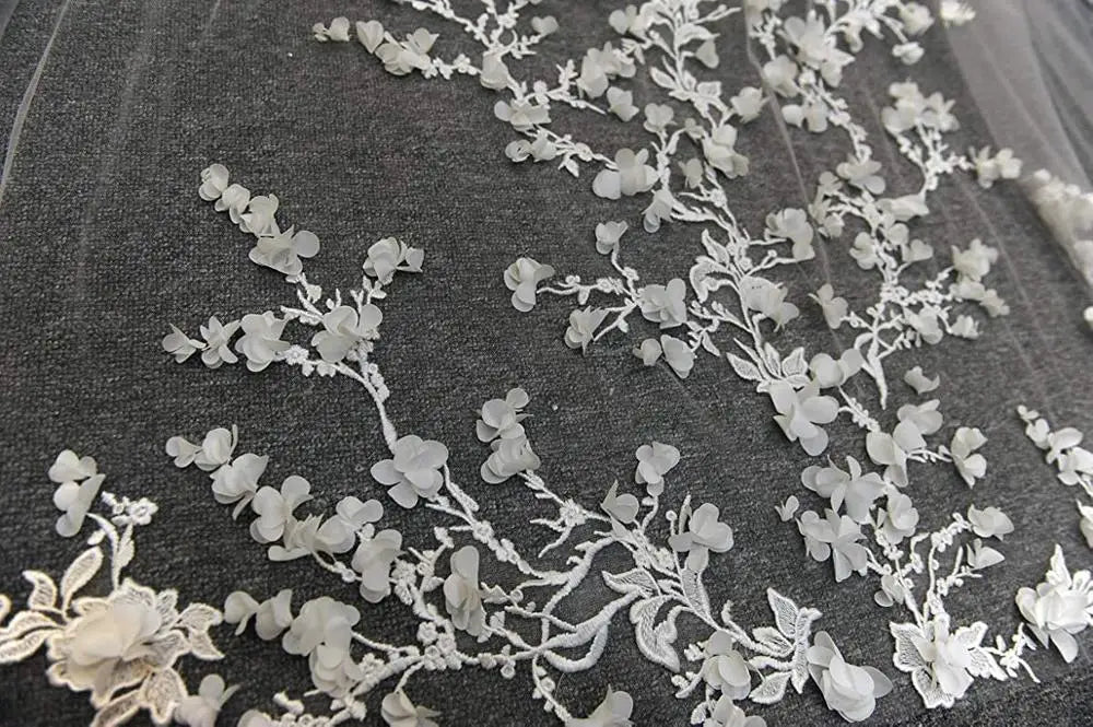 voile mariée blanc bord dentelle fleurs brodées transparent classique polyestère erotique
