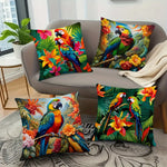 taies d'oreiller motif tropical perroquets fleurs multicolores moderne polyester 45x45cm zipper closure