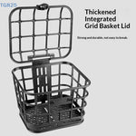 panier avant vélo électrique noir structure grille couvercle poignée fixations utilitaire rangement sac plastique