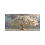 tableau moderne toile abstraite arbre doré branches nuages salon chambre