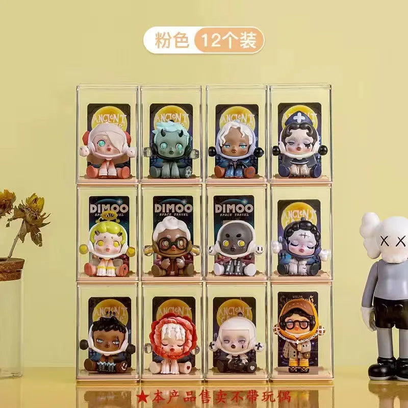 organisateur jouets transparent empilable multicolore figurines collection cartoonesque boîtes d'exposition acrylic modernes cartes d’identité