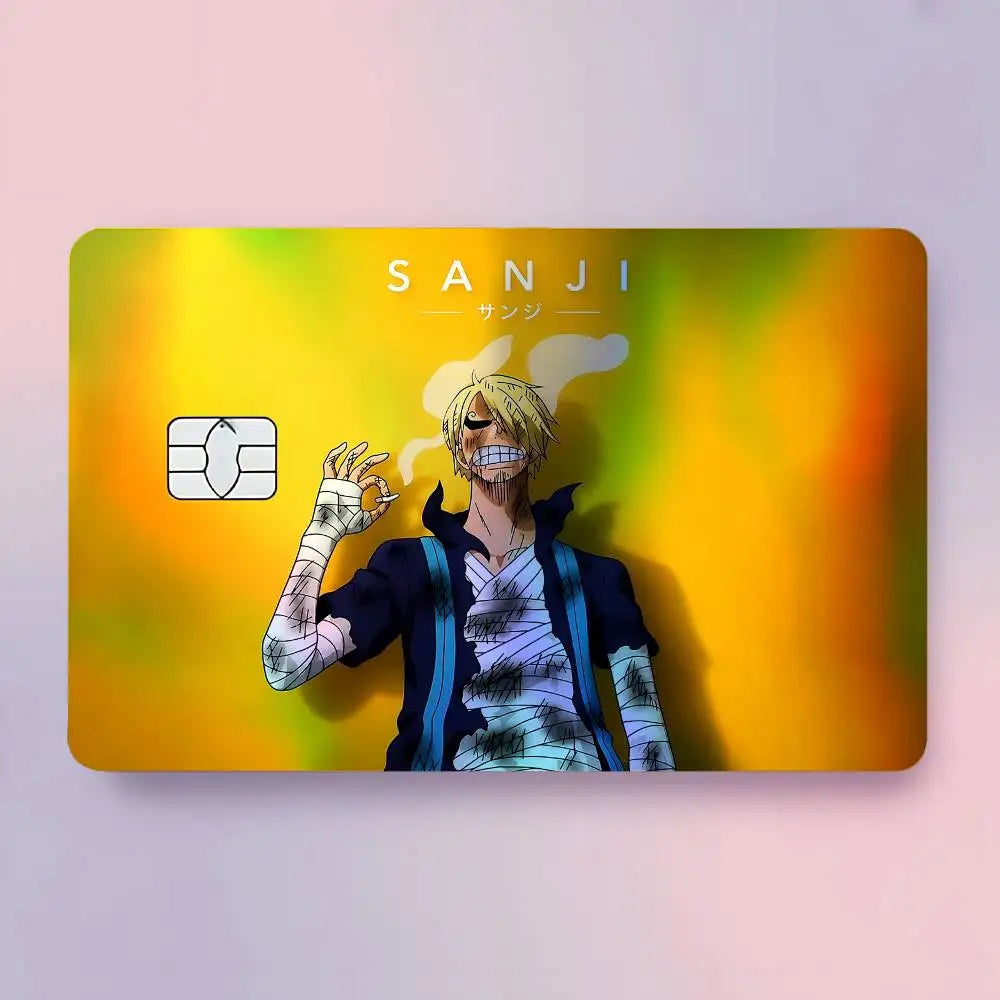 autocollants protection carte bancaire one piece anime personnages dessin animé multicolore adhésifs cartes visite