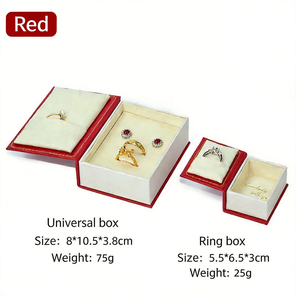 boîte rangement bijoux aimantée élégante cuir pu classique bague collier bleu rouge blanc doré