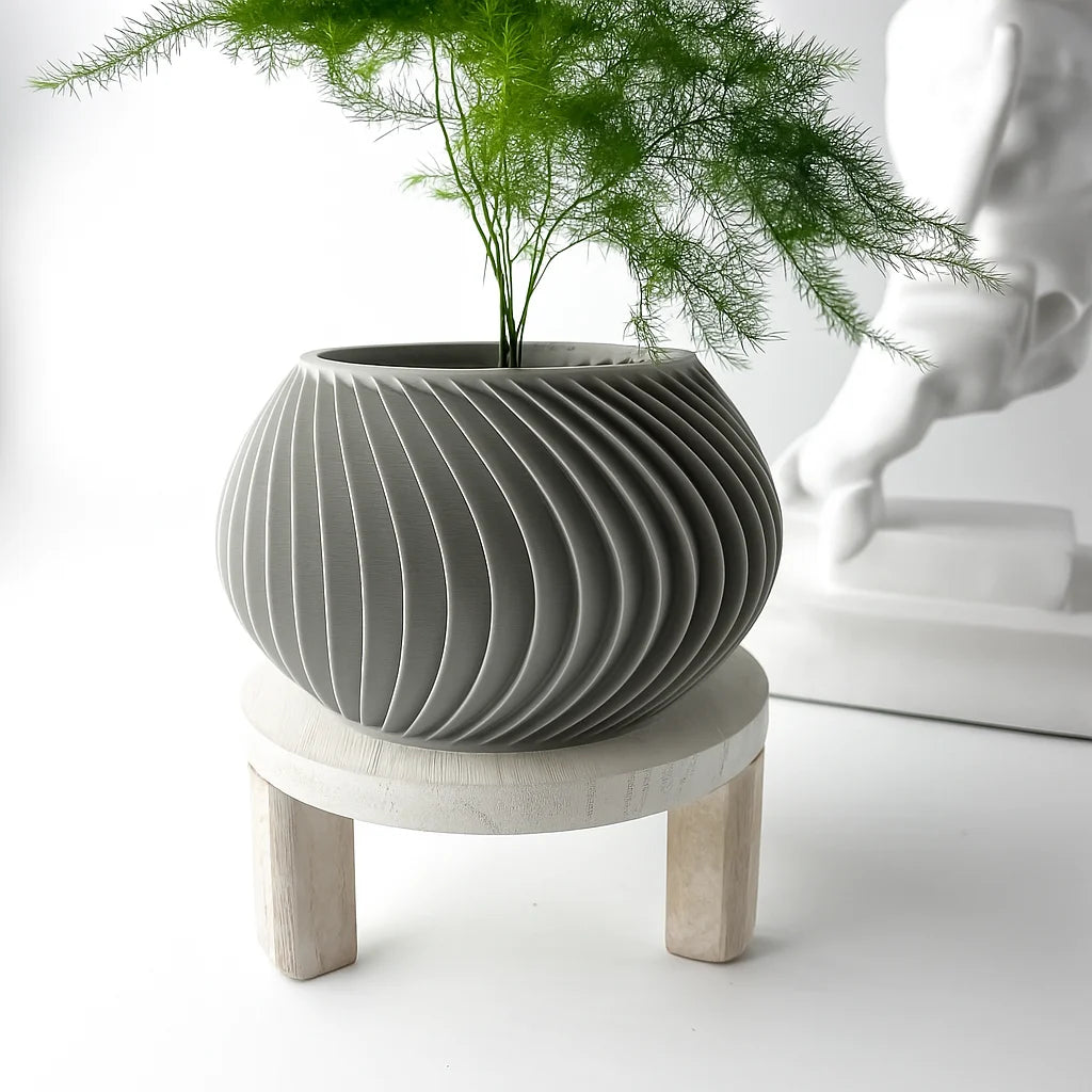 cache pot moderne rayures verticales couleur beige biodégradable pla durable écologiqueintérieur