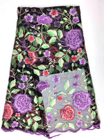tissu dentelle africain floral brodé noir rouge vert rose violet 120cm 5mètres hautequalité translucide
