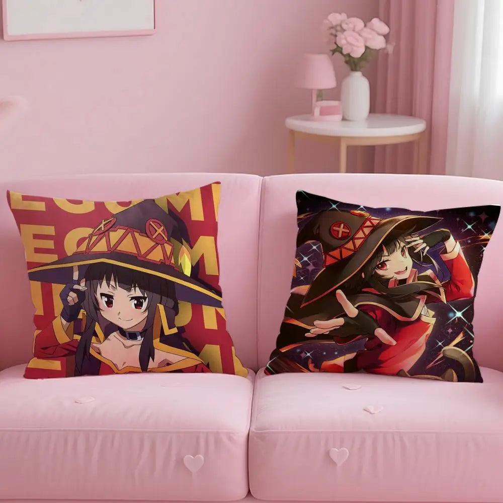 coussin anime sorcière rouge jaune noir illustration géométrique zip 45x45cm facile laver