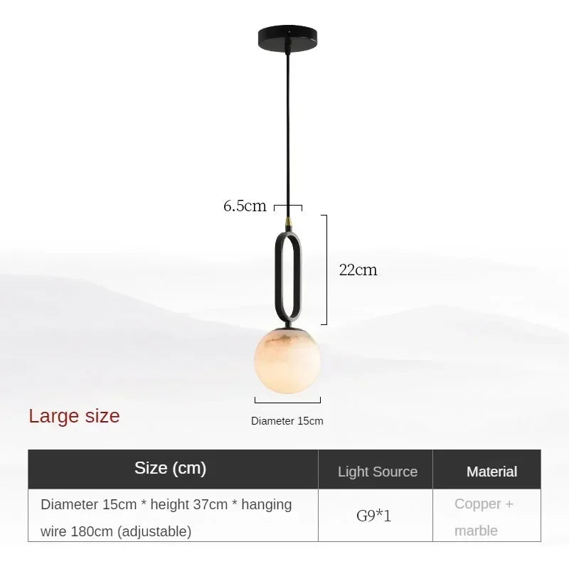 lampe suspendue marbre noir blanche moderne minimaliste globes translucides support métallique