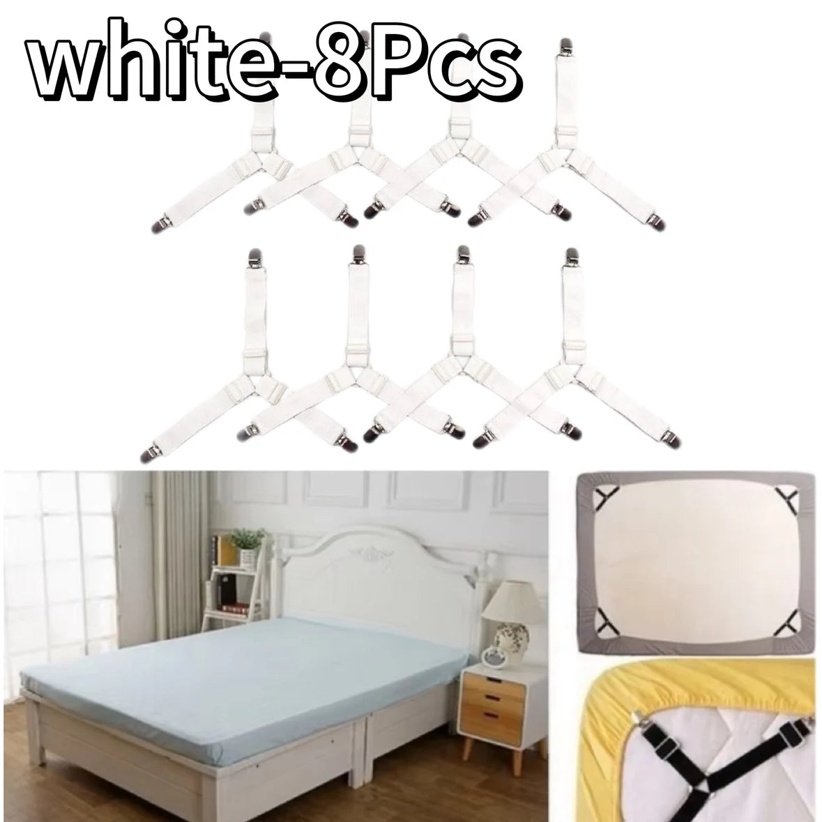 attaches drap lit clips élastiques noir blanc réglables anti tirage ignifuge polyester modernes