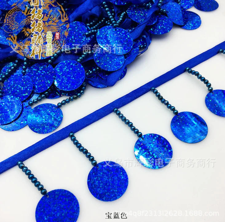 ruban decoratif sequins brillants fleurs artificielles bleu rouge noir or rose 10 yards opacite