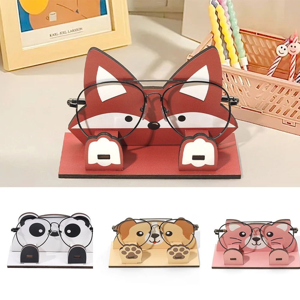 porte lunettes animaux bois rouge marron noir clips cartoon support maison