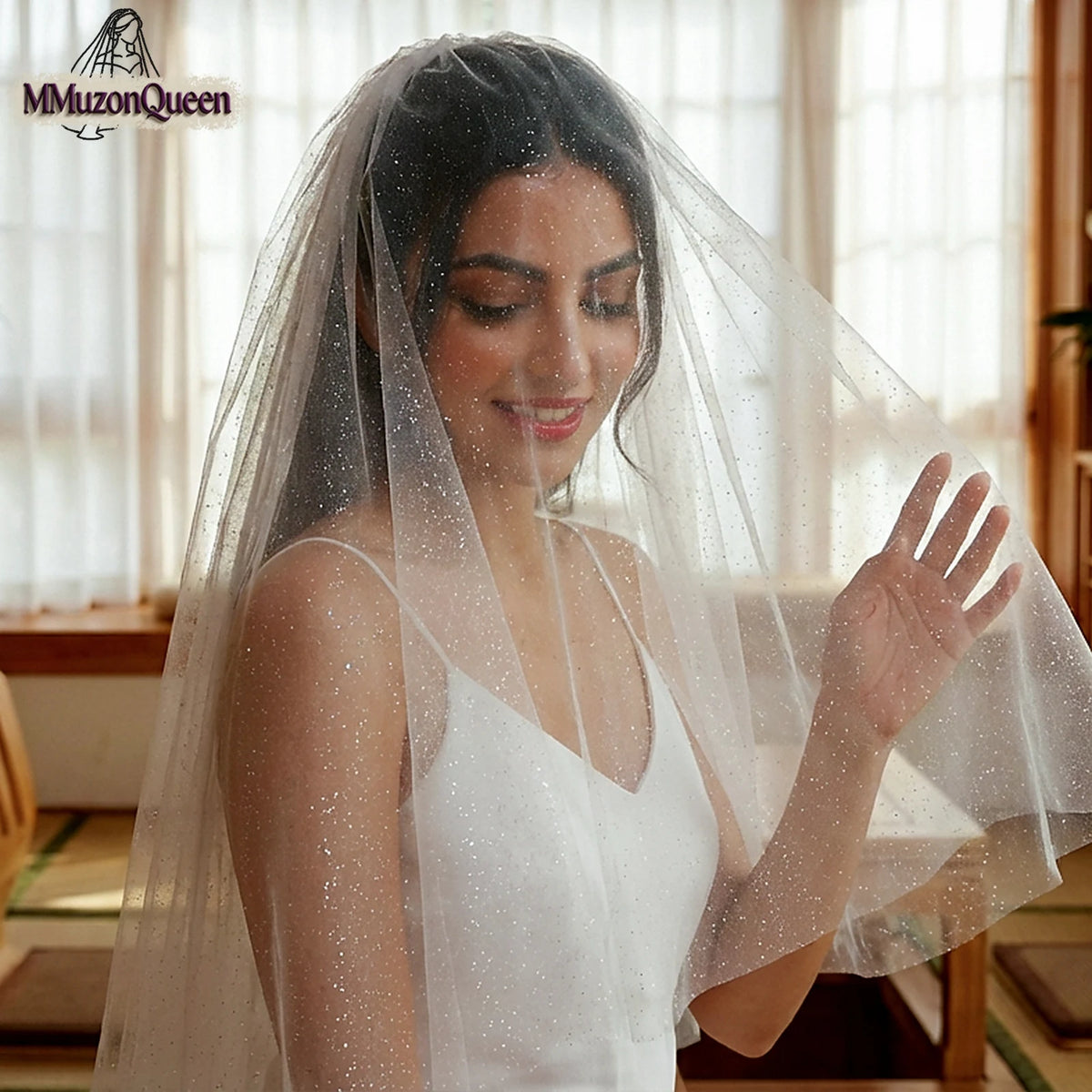 voile mariée pailleté transparent classique deux couches blanc femme