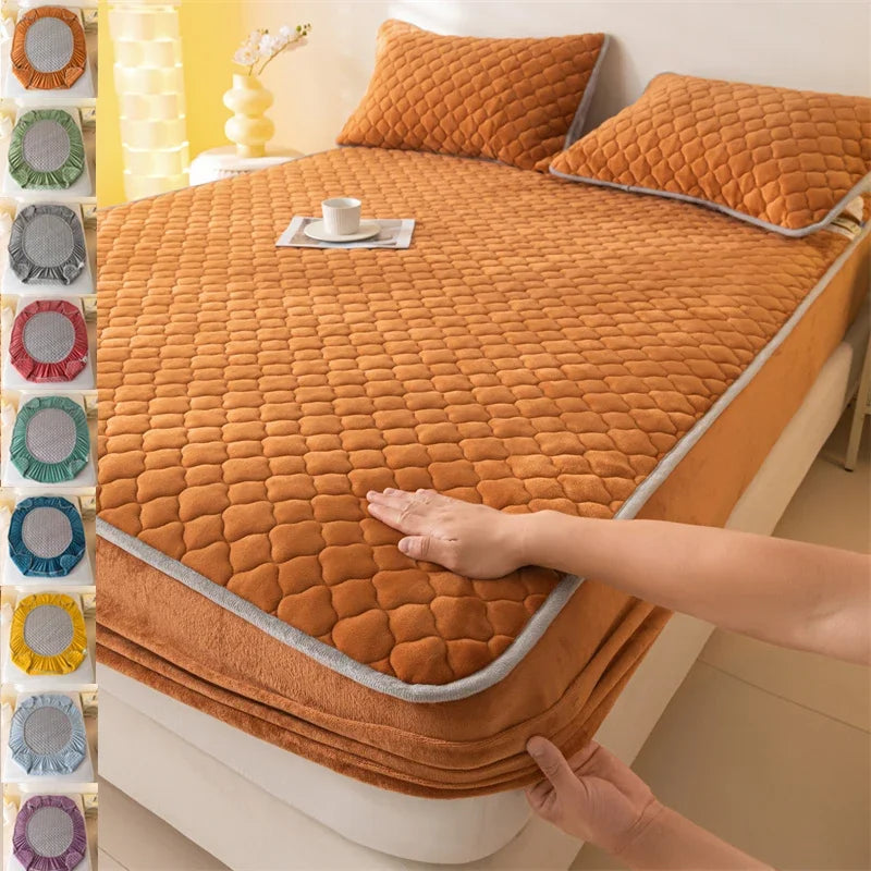 housse matelas épaisse polaire antiacariens matelassée orange foncé texture pointillés moderne douce 30cm haute