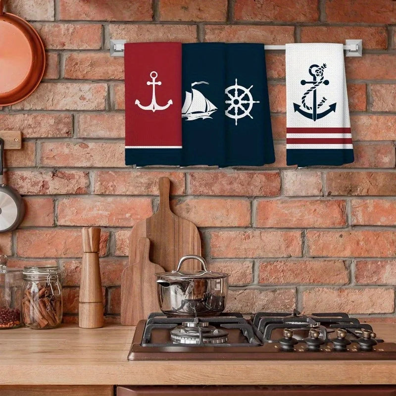 serviettes cuisine marin motifs ancre voilier bleu rouge blanc dobby clips mural rapide absorbant