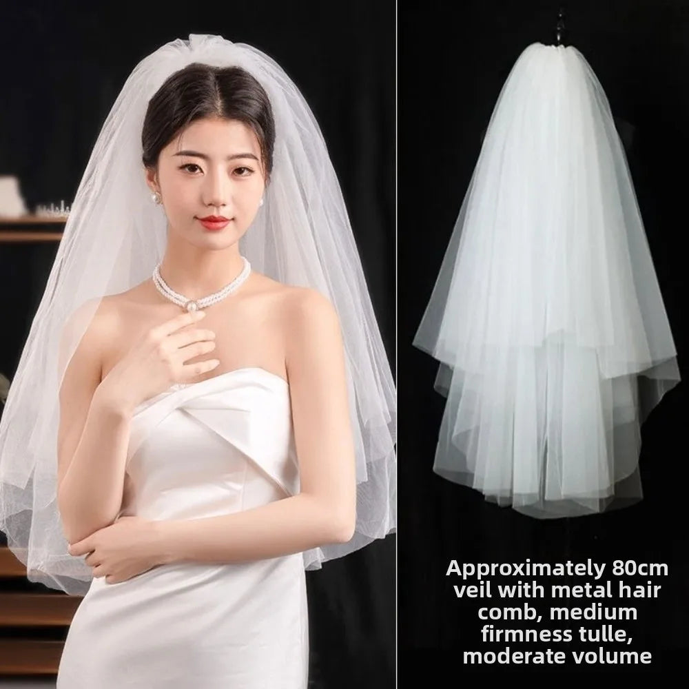 voile mariée blanc translucide classique comb métallique accessoire mariage photo femme