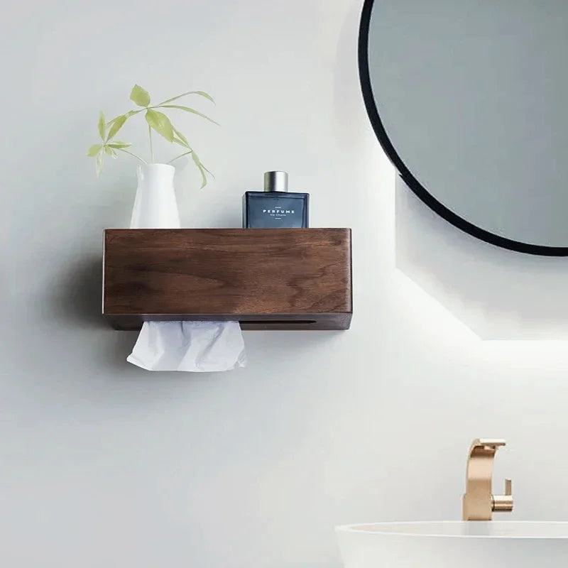 boîte mouchoirs bois minimaliste adhésive amovible moderne salle bain élégante hygiène papier toilette tissu
