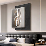tableau abstrait contemporain mural led blanc gris marron clair ondulé mat éclairage minimaliste chambre