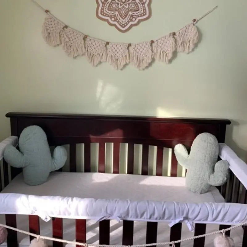 guirlande décorative macramé bohème crème triangles franges suspension bois ethnique