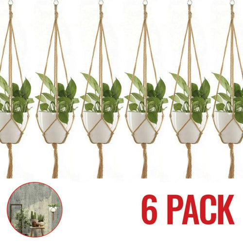 supports suspendus plante pot macramé boho rustique tissu blanc beige anneaux métalliquesintérieurextérieur