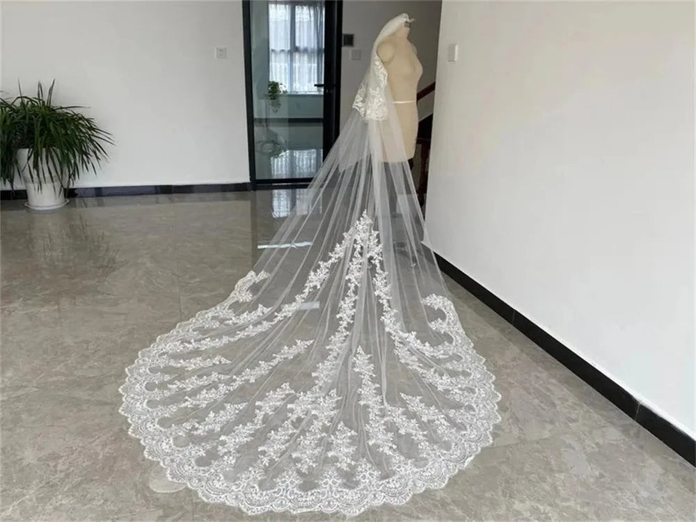 voile mariée blanc broderie florale deux couches dentelle translucide classique femme
