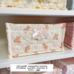 paniers rangement coton pois carreaux rayures ours rose clair blanc bleu clair beige texturé
