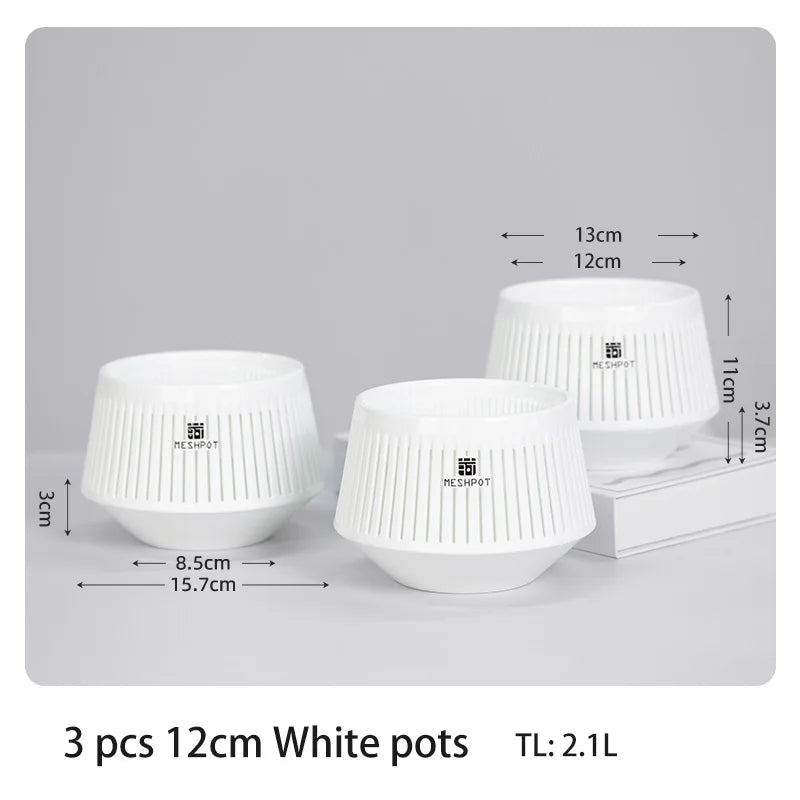 Pot bonsaï moderne saucer noir rayures verticales drainage 12cm 21cm