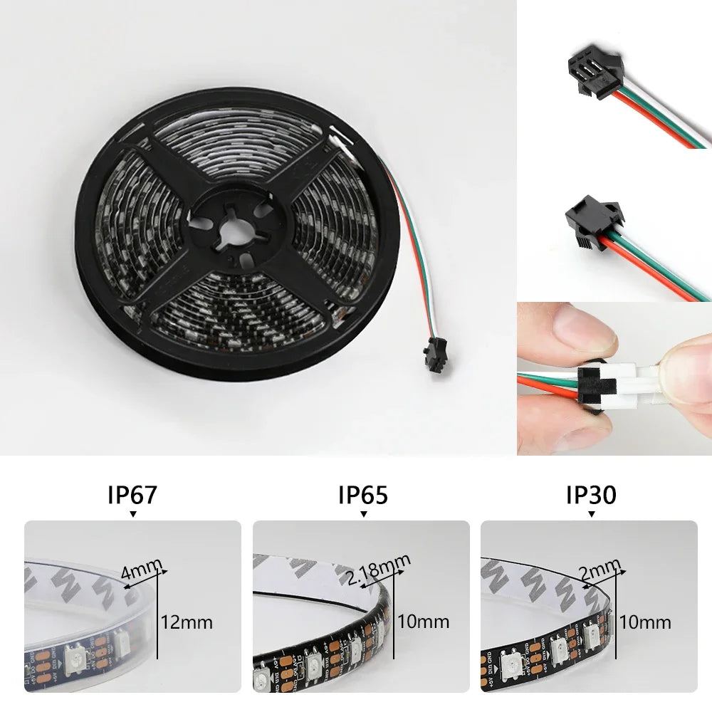ruban led multicolore ip65 ip67 ws2812b 5v adhésif moderne 30leds 60leds rgb