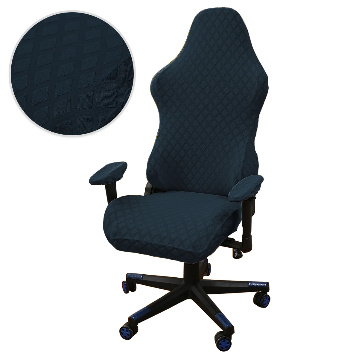 Housse chaise jeu polyester jacquard moderne noire carreaux géométriques zip ceinture