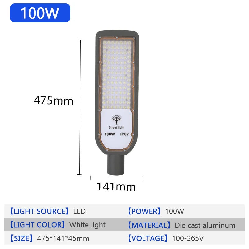 lampe rue led moderne gris métallique ip67 200w 100w 150w 50w