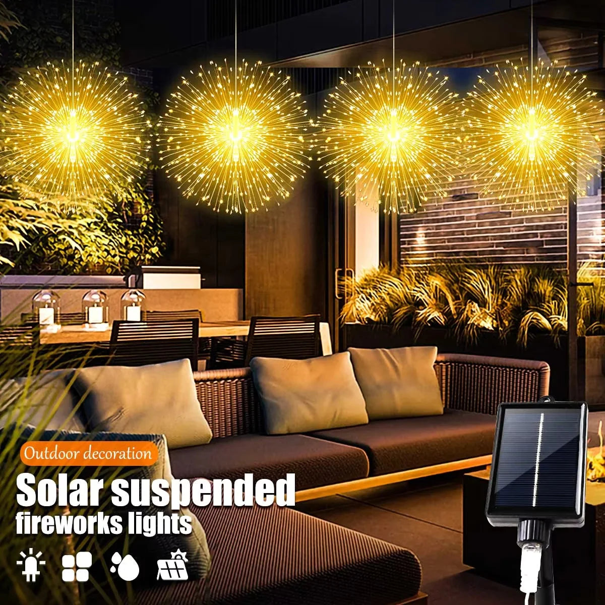 guirlande lumineuse solaire étoiles dorées modes ip65 moderne clips autoinstallationextérieur