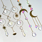 bijoux pendentifs cristal arc ciel boho chic or transparent vintage étoiles lunes motifs géométriques
