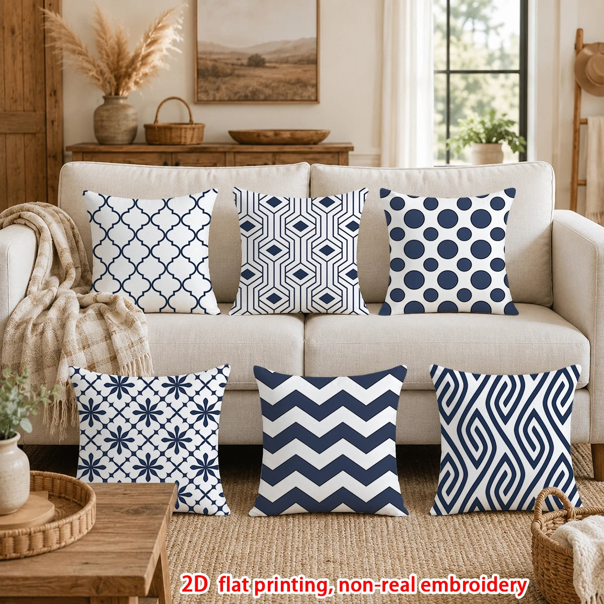 lot housses coussin géométriques bleu marine canapé salon chambre moderne