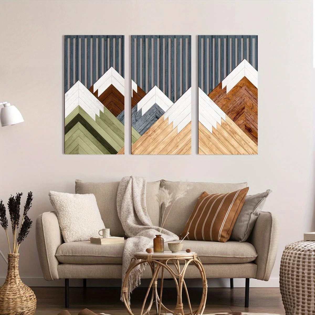 décoration murale contemporaine tableaux abstraits bois géométriques vert noir minimaliste