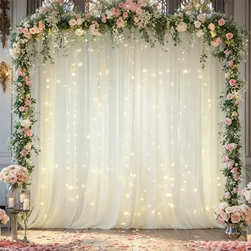 rideaux plissés transparents fleurs lumineux mariage anniversaire romantique élégant champêtre