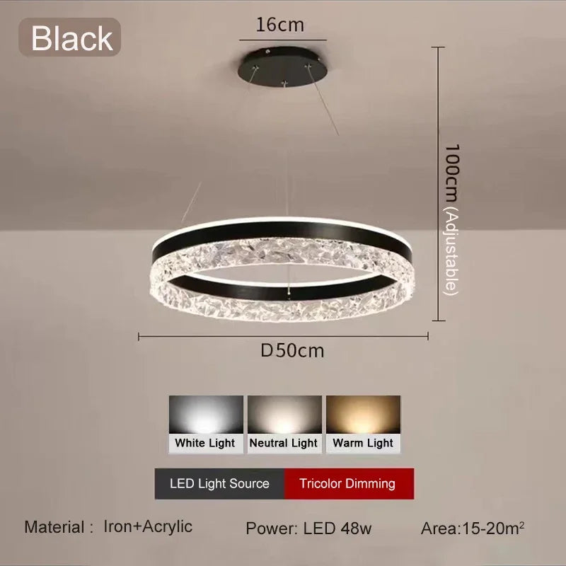 suspension lumineuse or noir blanc cristaux facettés moderne câbles réglables lumière chaude