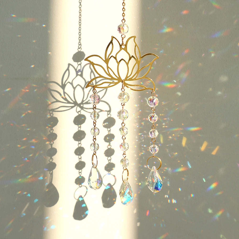 décoration murale suncatcher or multicolore fleur lotus artisanal bohèmeextérieur chambre jardin