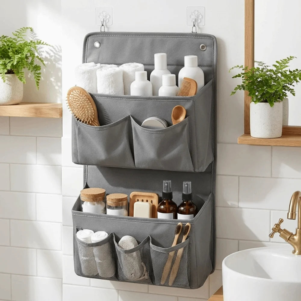 sac rangement mural noir gris clips modernes brosse flacon lotion crème