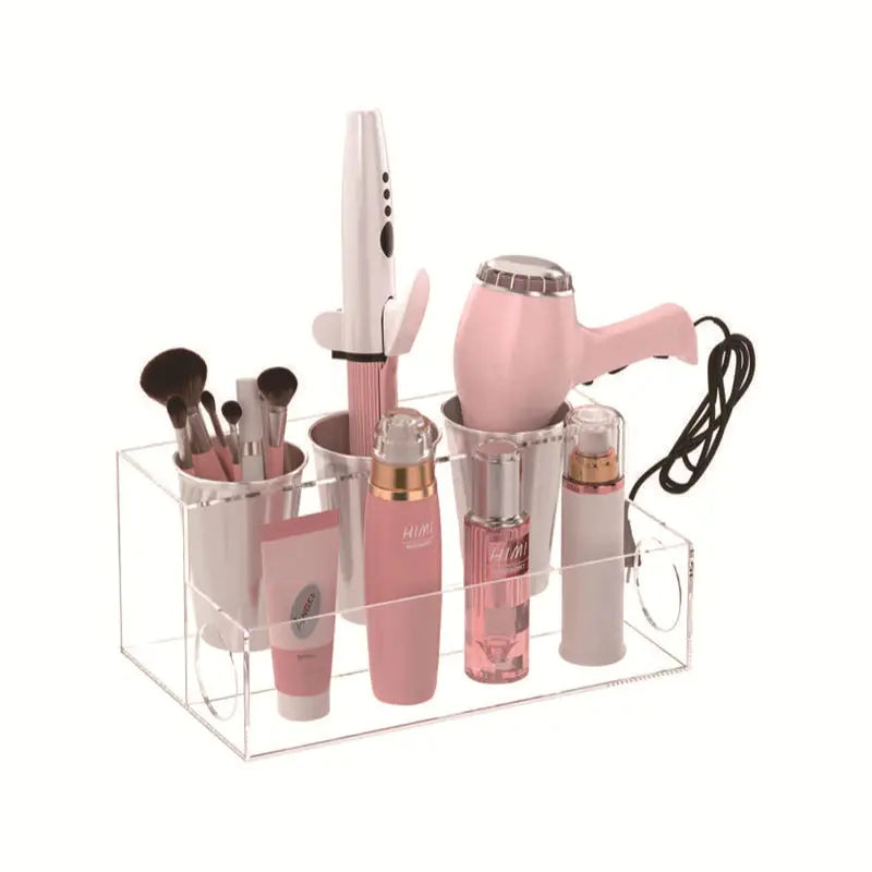 organisateur cosmétique transparent moderne brosse sèche cheveux pinceau produits makeup brosses plateaux flacons minimalistes