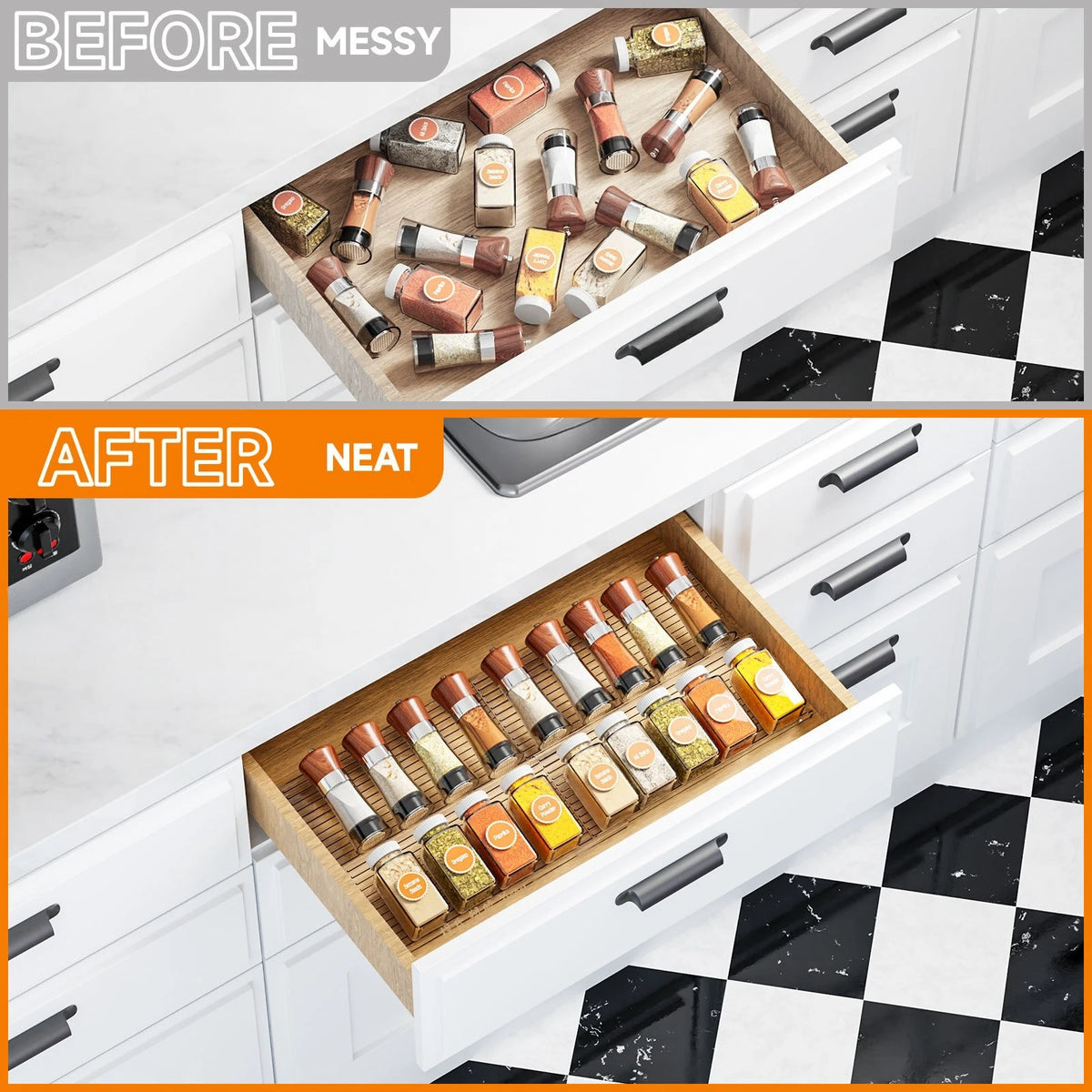 organisateur tiroir épices transparent boîtes rangement cuisine empilable moderne bacs plastique horizontal expandable