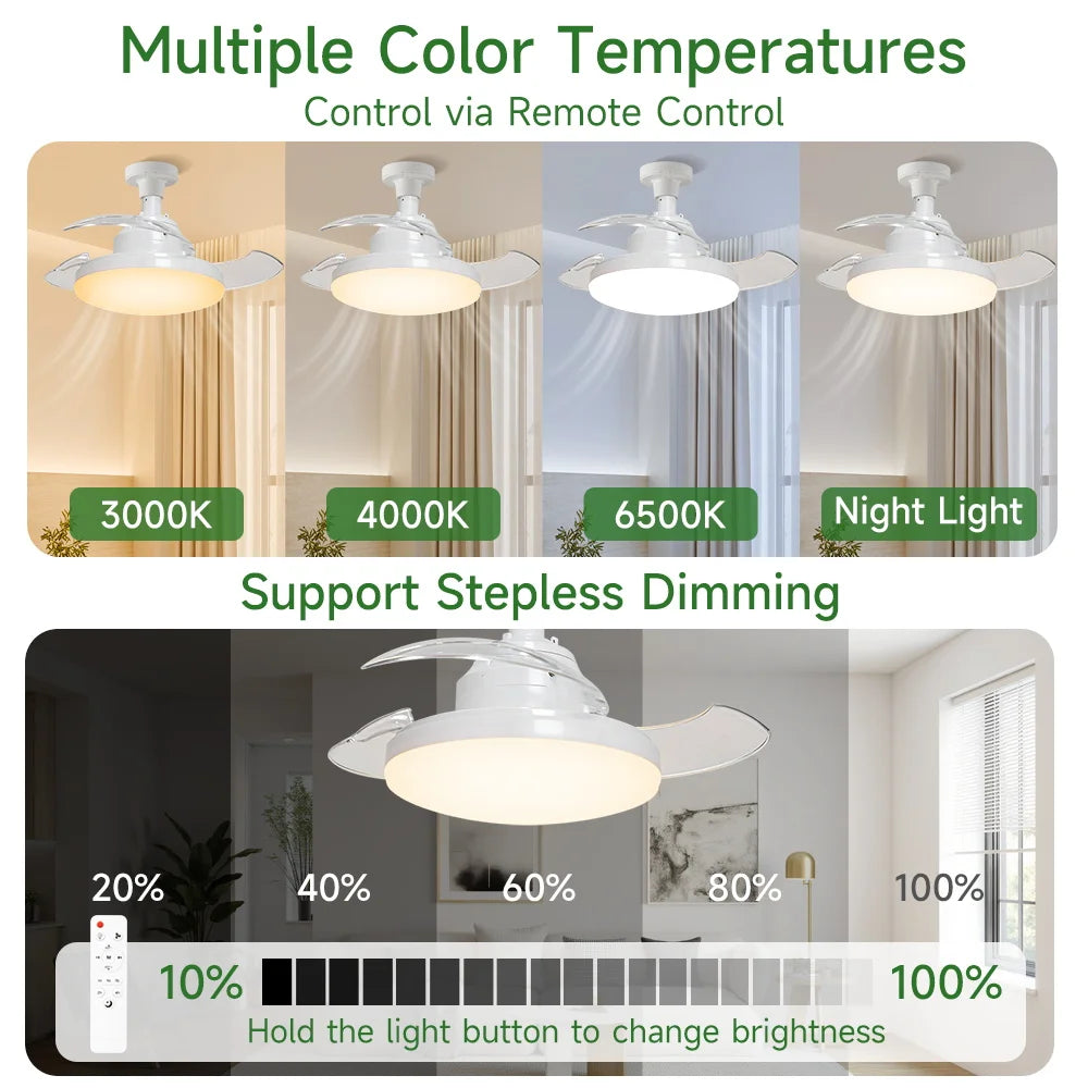 ventilateur plafonnier éclairage intégré moderne blanc pales incurvées télécommande E27 LED
