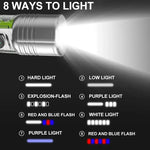 lampe torche rechargeable uv argent vert rayures verticales lumiere intense réglable modernisée compacte