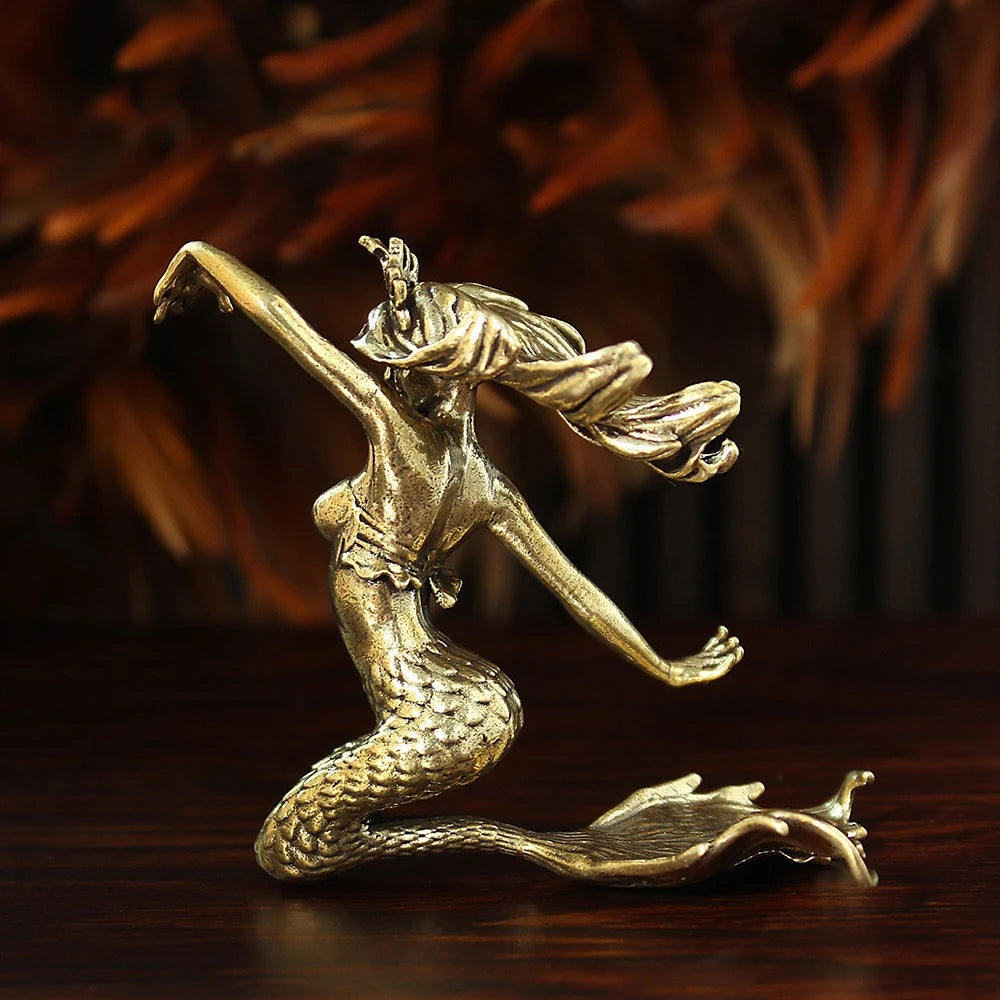 statuette sirène dorée peau poisson cheveux ondulés classique décoration maison artisanat figurine miniatureOpaqueDecorationArtCraftFigureMiniature