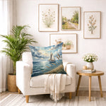 taie d'oreiller motif plage bleu blanc moderne maison 40x40cm 45x45cm 50x50cm 60x60cm polyester peachskin